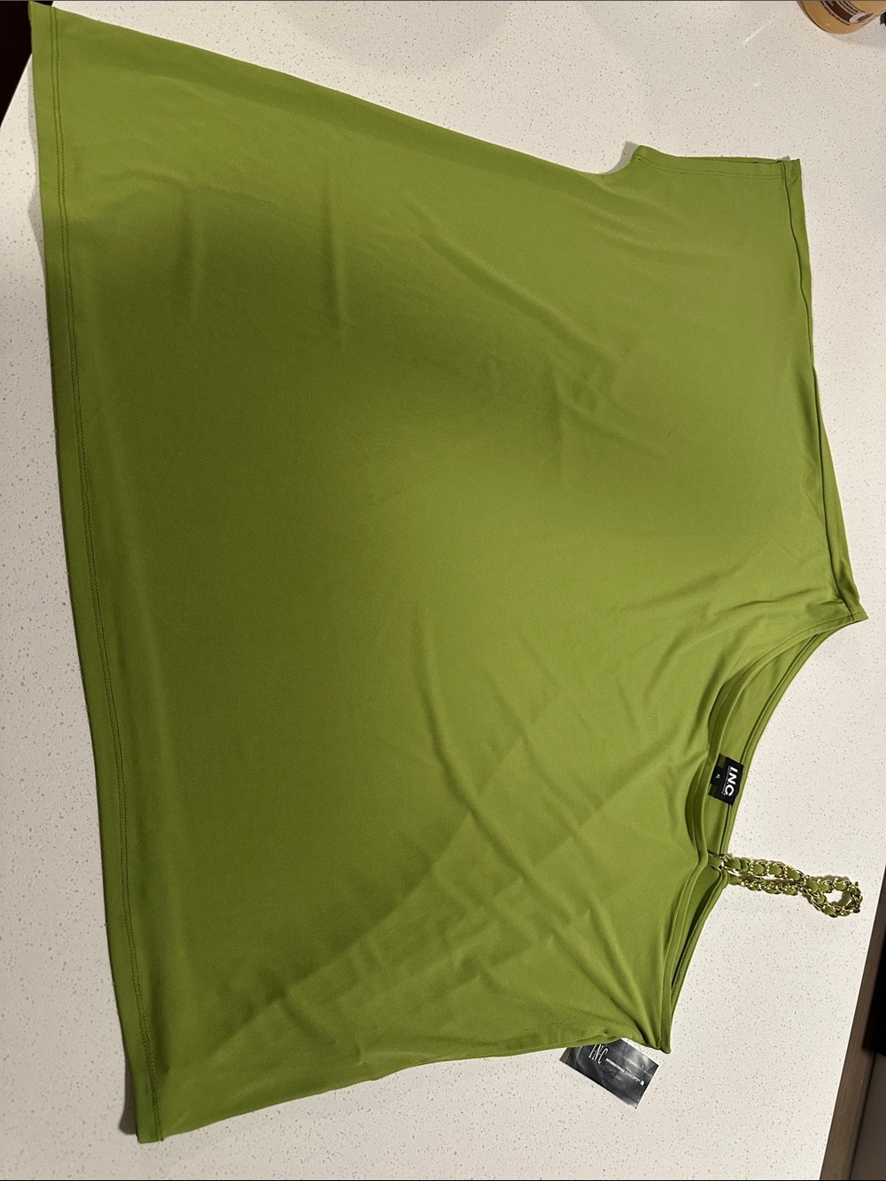 INC International Concepts Olive Green Asymmetric Top. Gold/Olive Braided Strap